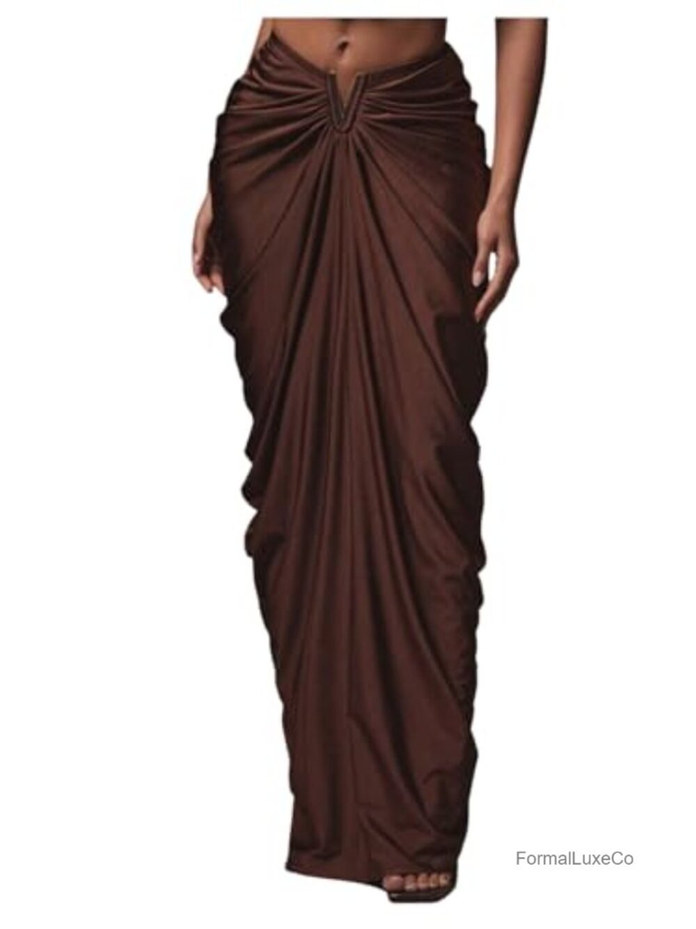 Womens High Waist Ruched Bodycon Maxi Skirt Polyester Elastane Evening
